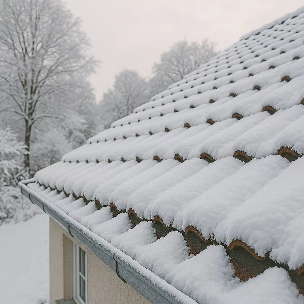 Toit en hiver légèrement enneigé